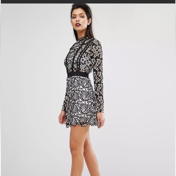 Unbranded Mini Dress with Frills Floral Cutout Black White womens Large - Picture 3 of 14